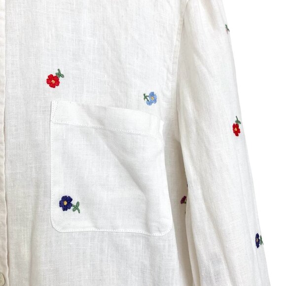 SEZANE Tomboy Embroidered Flower Linen Shirt Button Up White - Picture 7 of 12